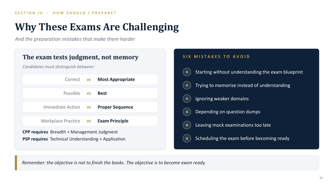 Slide: why these exams are challenging and six mistakes to avoid